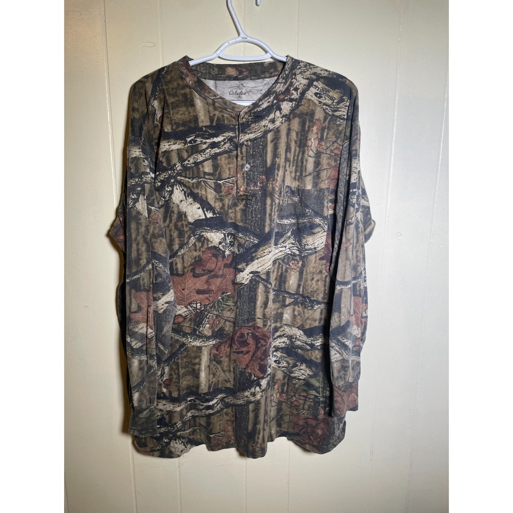Cabelas Mens Camouflage Long Sleeve Henley T-Shirt Multicolor Size 1X Regular